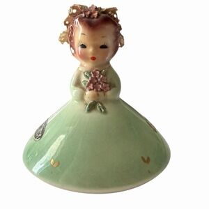 Josef Originals Mushroom Girl AUGUST Birthday Figurine American Flowers Vintage